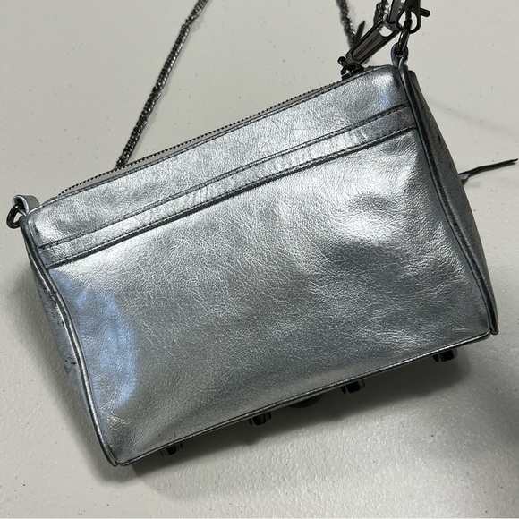 REBECCA Minkoff Mini Mac Metallic Silver Distressed Leather Chain Crossbody Bag - Picture 4 of 16